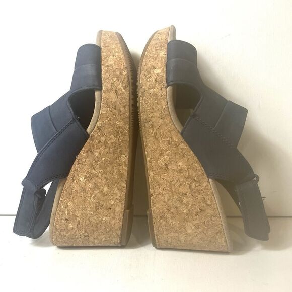 Clarks Collection Sandals Blue Nubuck Sling Back Open Toe Wedge Women's Sz 7.5 W - Picture 6 of 11